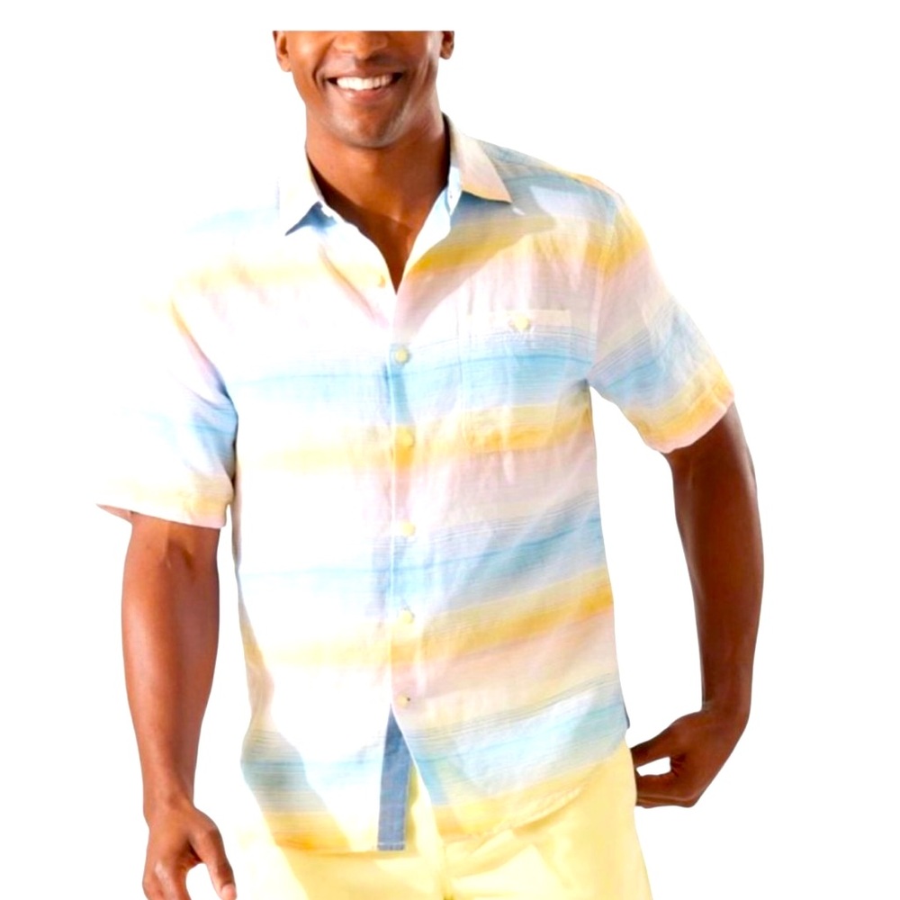 NWT Tommy Bahama Linen Blend Pastel Stripe Camp Shirt NWT